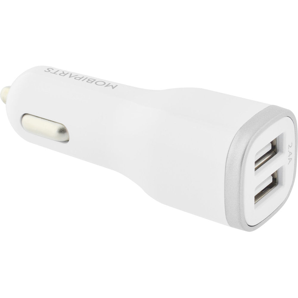 Mobiparts Car Charger Dual USB 12W/2.4A + Lightning Cable White