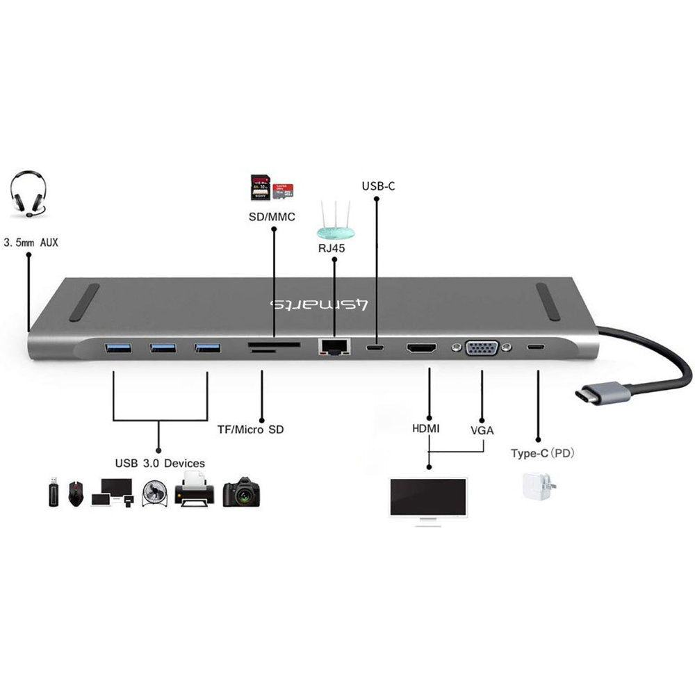 4Smarts 11 in 1 Hub Universal Tablet and Laptop Stand with DeX Space Grey