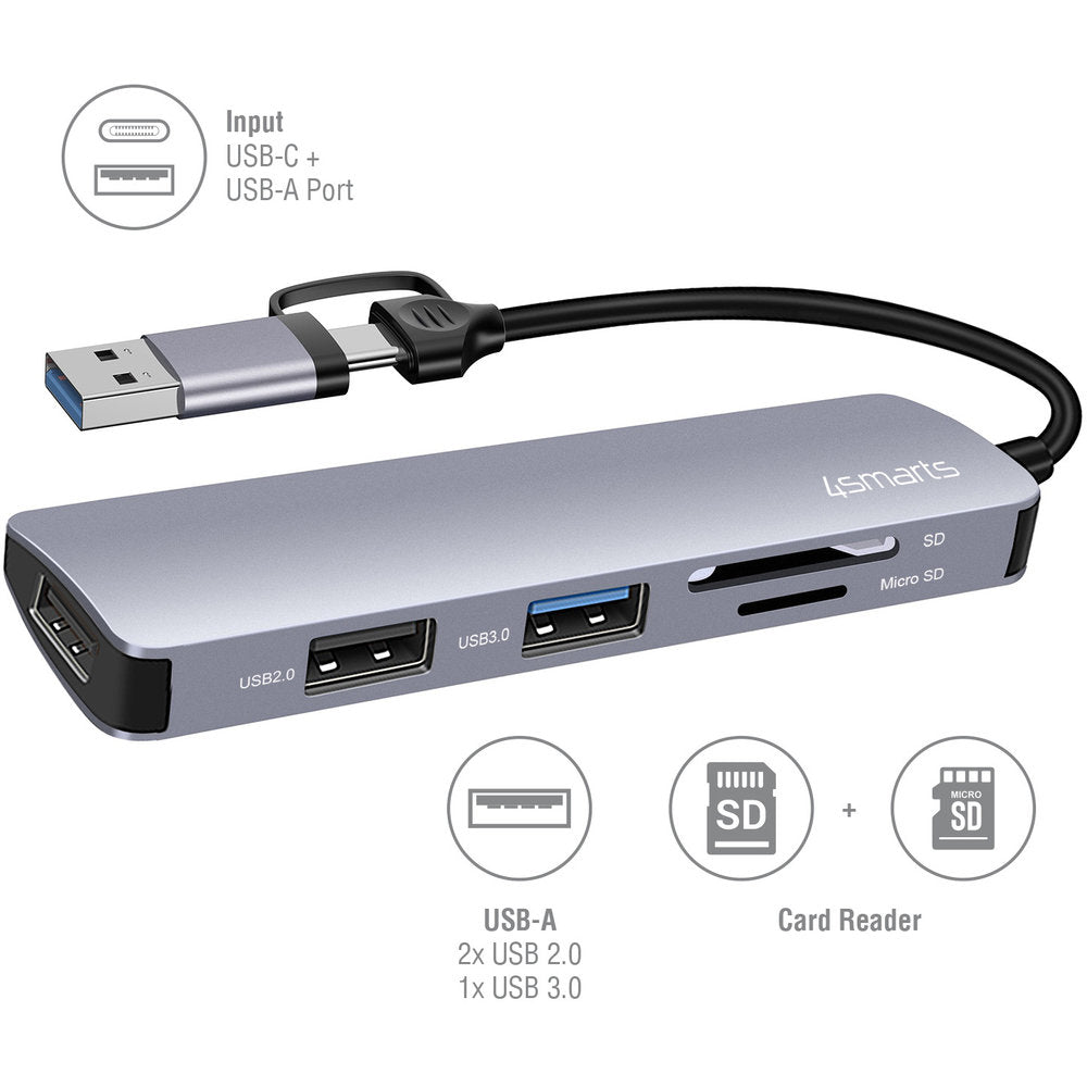 4Smarts 5 in 1 USB-Hub Space Grey