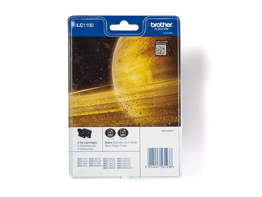 BROTHER LC-1100 cartouche d encre noir capacité standard 2 x 9.5ml 2 x 450 pages 2-pack blister sans alarme