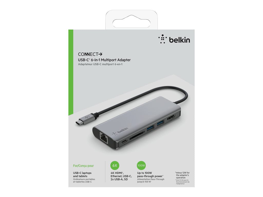 Belkin CONNECT Adaptateur multiport USB-C 6-en-1 - Station d'accueil - USB-C - HDMI - 1GbE